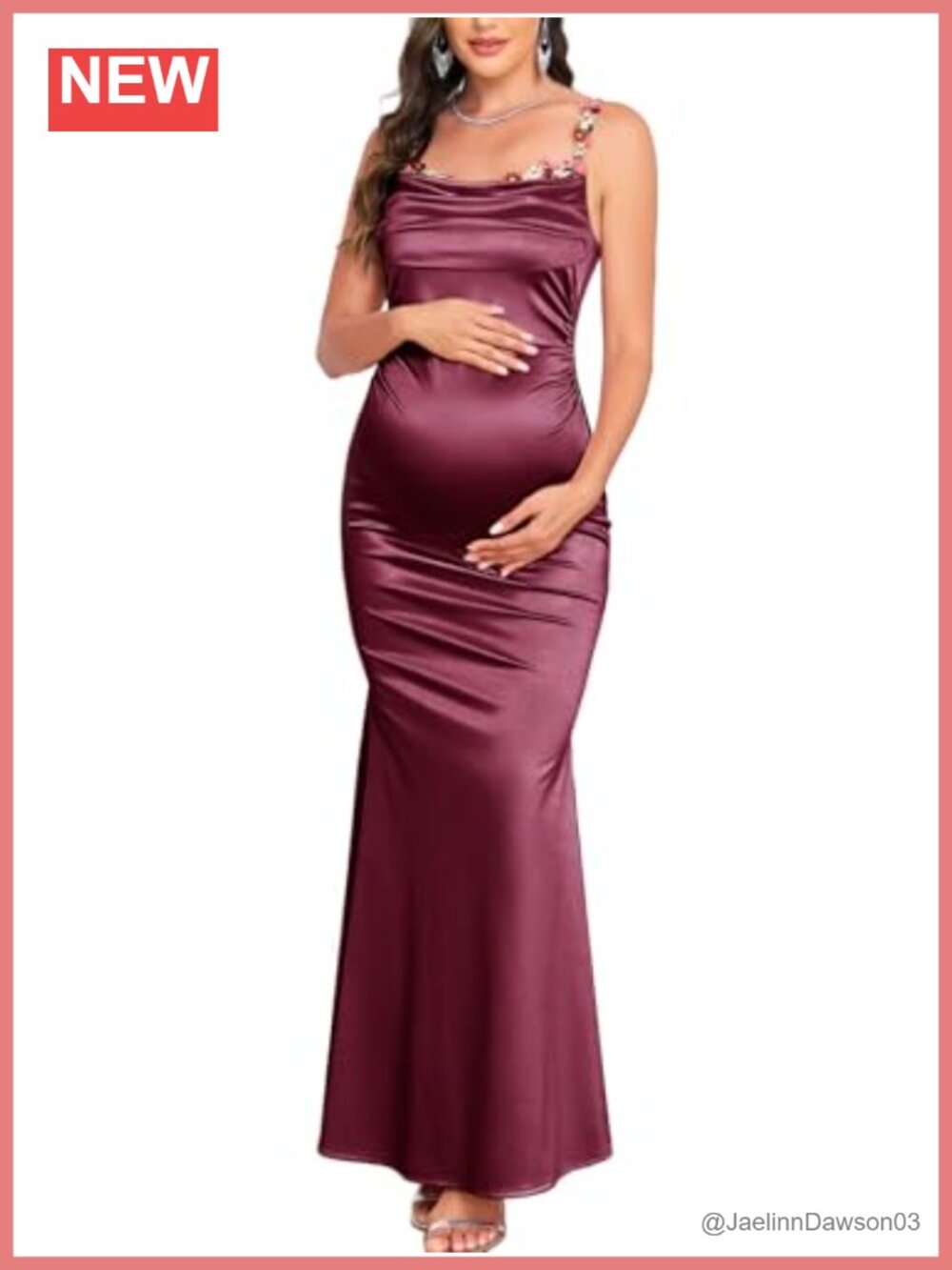 Satin Maternity Maxi Dress Mermaid Ruched Bodycon Floral Spaghetti Strap Gown